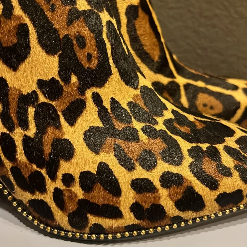 New Antonio Melanie Leopard Print calf hair Ankle Booties slip on - Picture 5 of 9